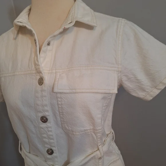 Zara white denim belted mini dress sz 13-14 NWT *G - Picture 4 of 8